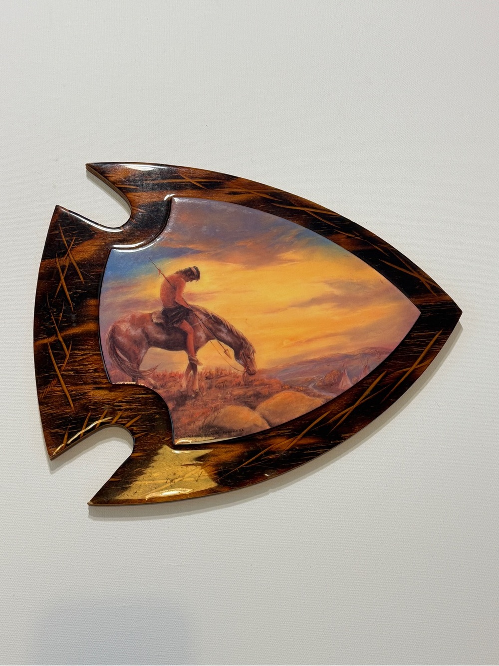 Native American Wall Art Arrowhead Plaque Horseman 13”